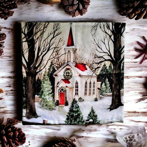 Christmas Pillow Covers 2 Pcs Country Church/Noel  18” X 18” Zip Decor Gift Sofa - Picture 4 of 6